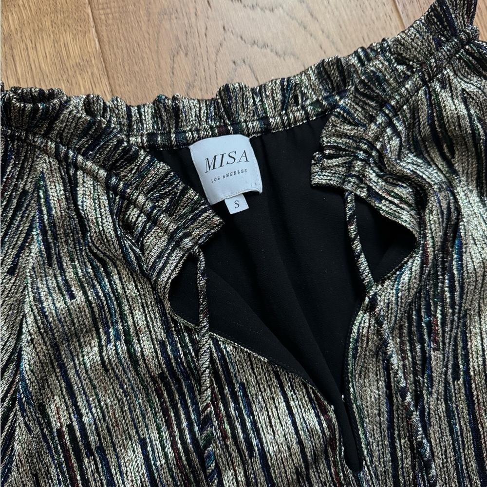 Misa Los Angeles Shirin Mini Tiered Dress - Metallic Multicolour - Size S - EUC - Picture 2 of 10